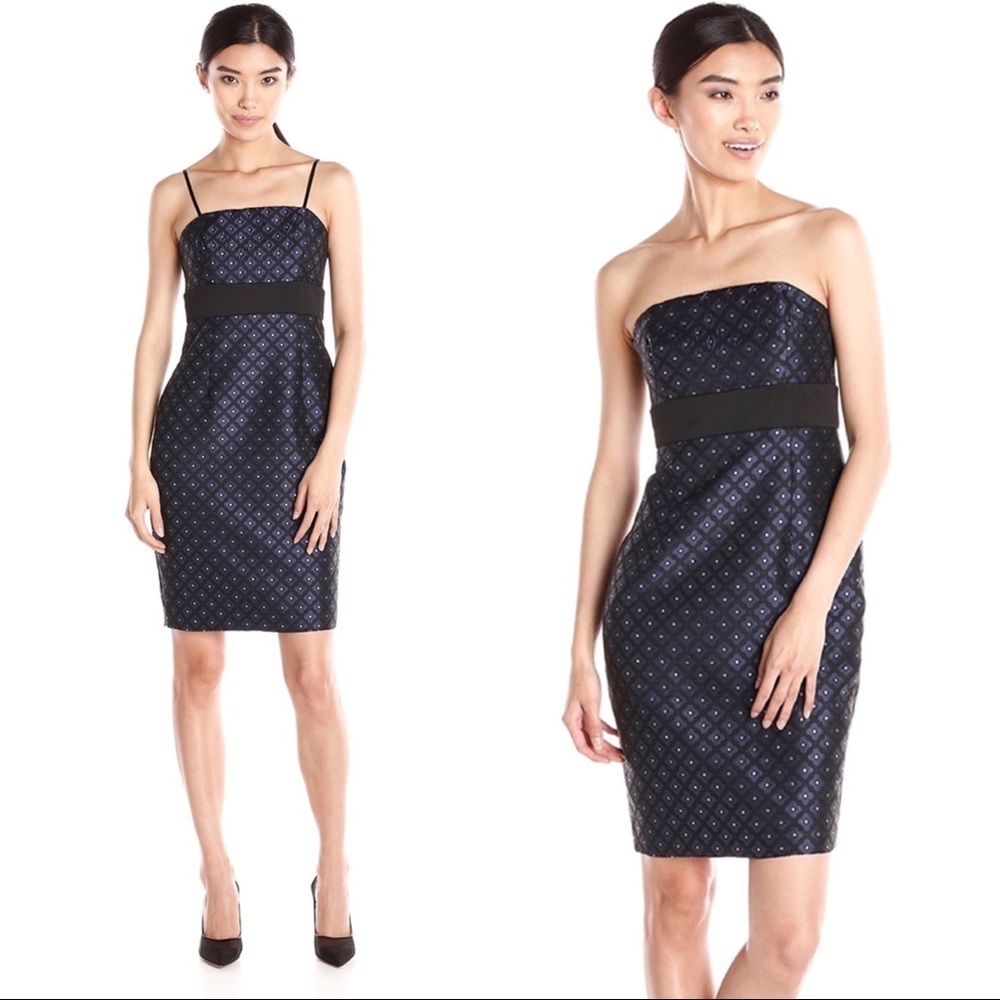 Plenty by Tracy Reese • Nadia blue jacquard dress sheath strapless party